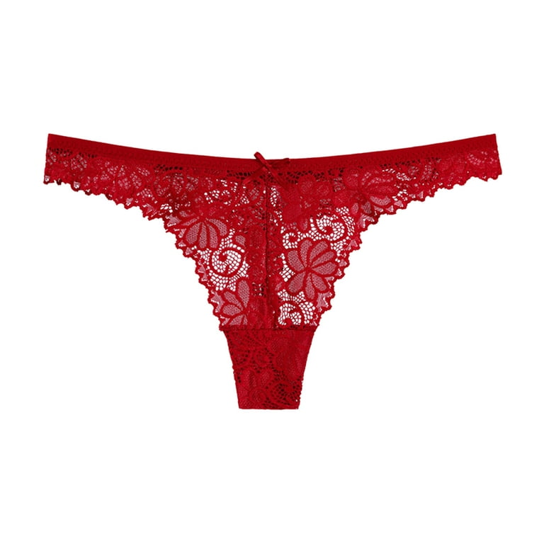Stretch Lace & Strappy Elastic Open Front Thong Panty Red L/XL 
