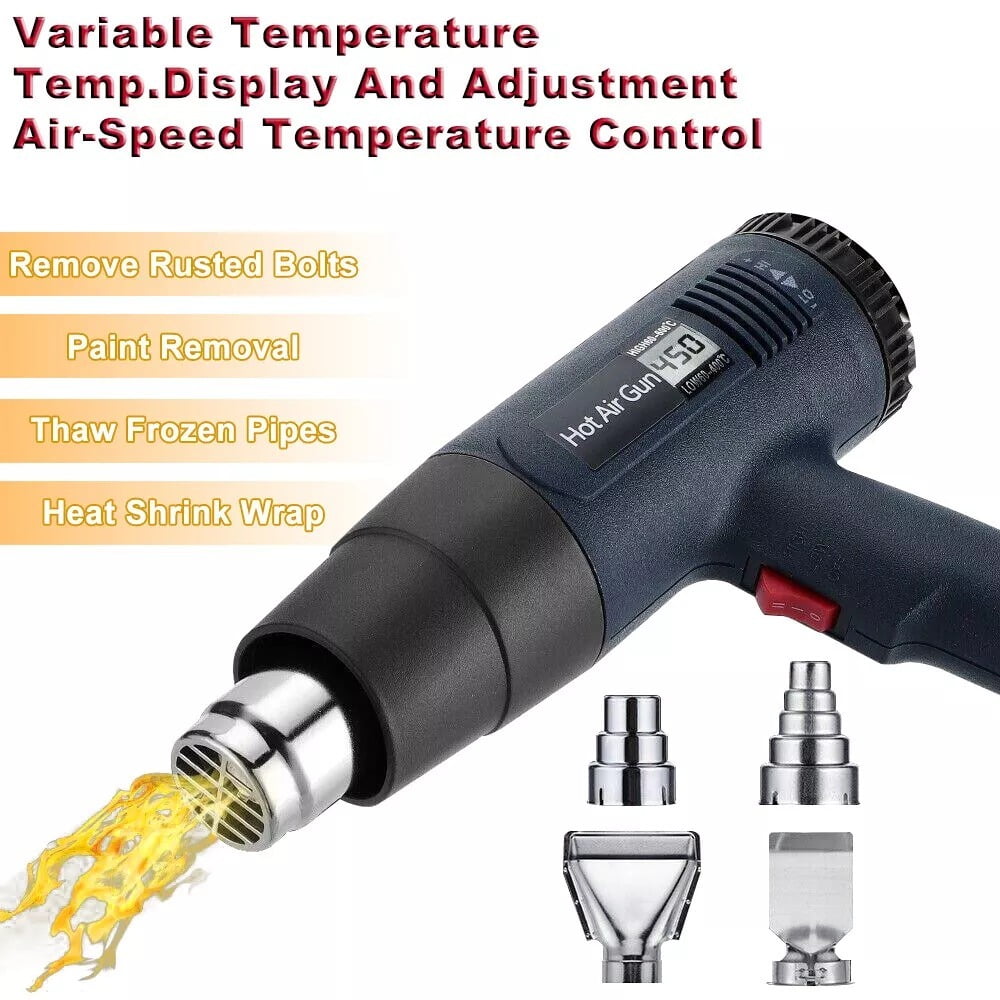2500W Electric Heat Gun with LCD Display, Dual Temperature Control, 4 Nozzles for Shrinking, Paint Removal, Rust Loosening, and DIY Projects