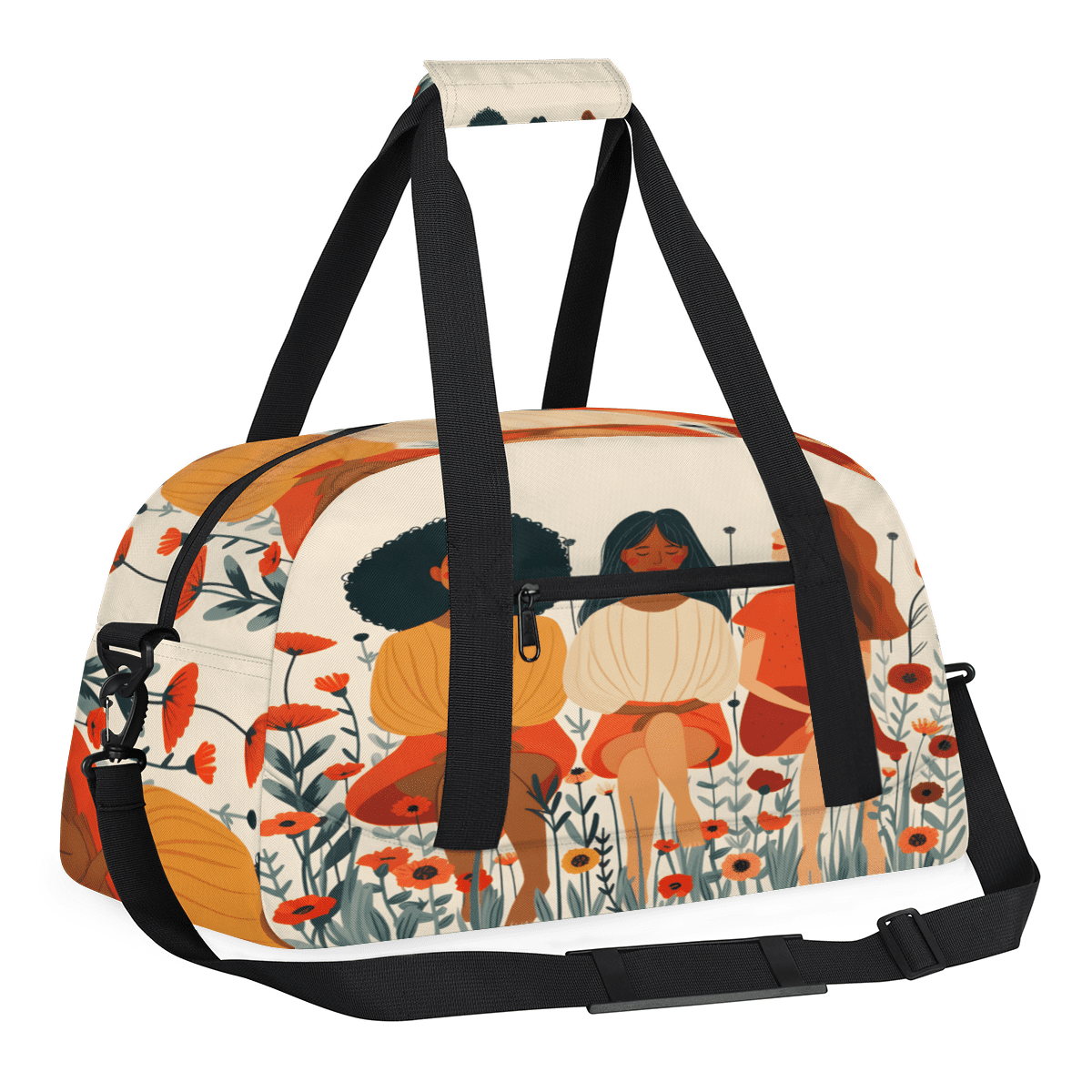 Herdesigns Sisters Theme Sports Duffle Bag for Women & Men, Floral Gym Bag Dance Bag Overnight Bag Carry On Weekender Travel Bag