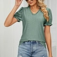thumbnail image 4 of Birdeem Womens V- Neck Solid Color Lace Panel Cut-Out Short Sleeve Short Tops, 4 of 8
