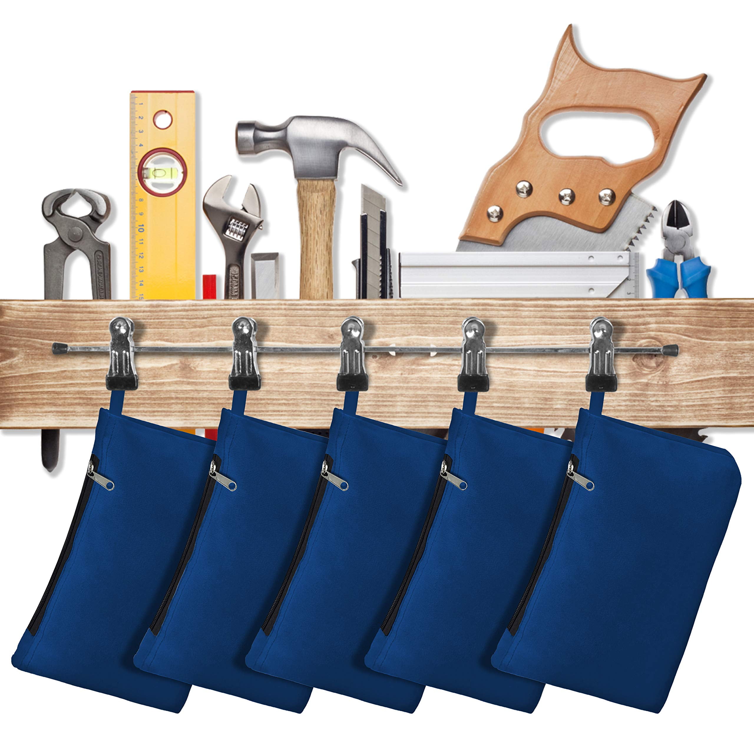 COVERS&ALL Tool Bag, 18 Oz Heavy Duty Waterproof Pouch with Sturdy Zipper, Utility Multipurpose for Tools Storage Makeup (Pack of 5, Blue)