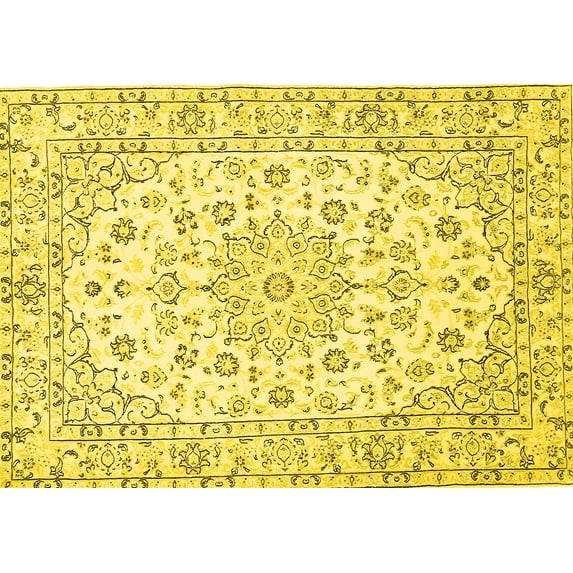 Ahgly Company Indoor Rectangle Medallion Yellow Traditional Area Rugs, 3' x 5'