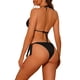 thumbnail image 3 of Conjuntos de bikini de dos piezas con detalles de cadena para mujer, parte inferior de triángulo con lazo, traje de baño pequeño negro, 3 of 5