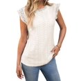 thumbnail image 3 of Women'S Tops Casual Crewneck Cap Sleeve Shirts Crochet Knit Texture Tank Top Blouses Color S, 3 of 9