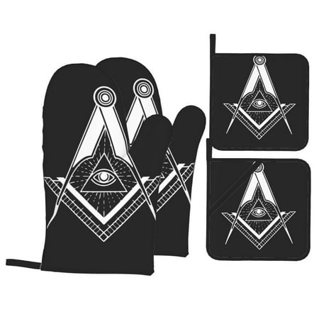 

PUREYAH Oven Mitts And Pot Holders Sets Kitchen Freemason Masons Compass Oven Gloves Hot Pads Heat Resistant 4 Pieces