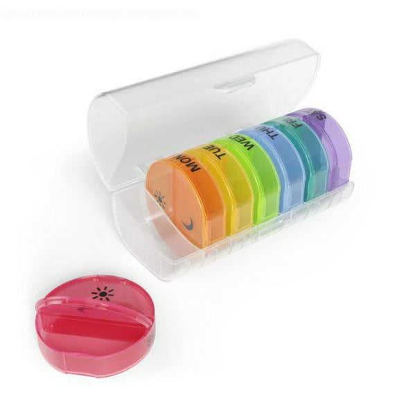 Small 7 Day Weekly Tower Pill Box Organizer Med Dispenser - 2 Times a Day AM PM Noon Night Medicine Container Holder from ZzTeck