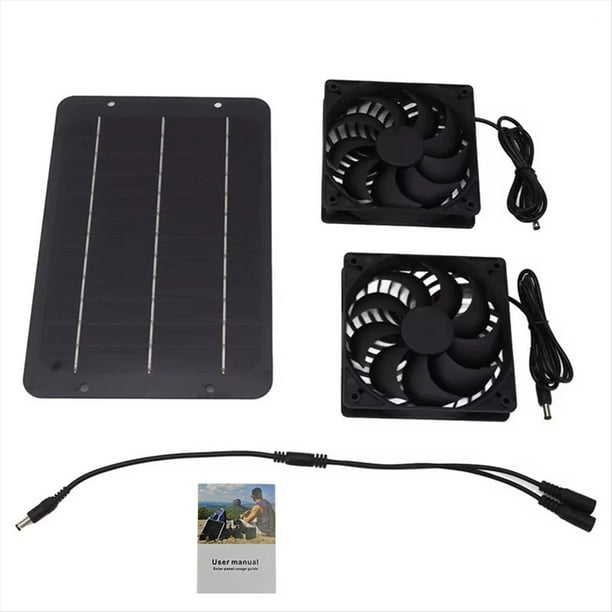 Kit de Ventilador Solar de 10 W con Doble Ventilador y 12 V de Ahorro de Energía, con Panel Solar y Cable de Conexión para Invernaderos y Casas de Mascotas.