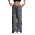 thumbnail image 5 of vigerkar Sequin Sparkle Wide Leg Pants for Women Wide Leg Sparkly Glitter Long Pants Soft Drawstring Waist Trendy Trousers (Grey, S), 5 of 9