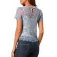 thumbnail image 4 of Allegra K Women's Scalloped Trim Semi Sheer Floral Lace Top, 4 of 7