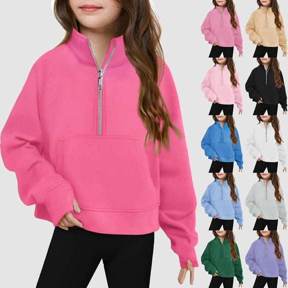 Girls Half Zip Crop Sweatshirt Long Sleeve Pullover Lightweight Winter