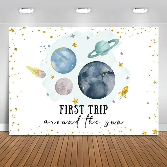 First Trip Around The Sun Backdrop Outer Space Boy First Birthday Background Blue Galaxy Blast Off 1st Birthday Party Cake Table Decoration Photo Booth Props