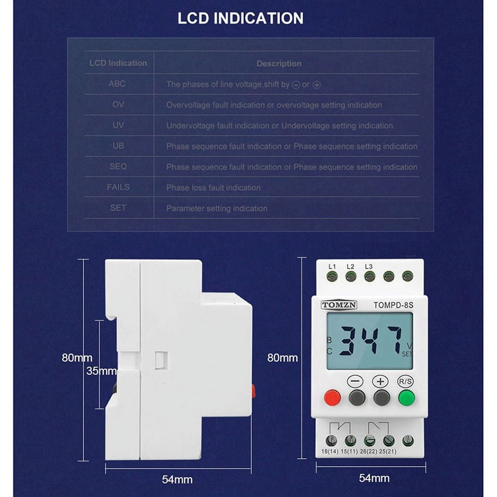 4X 3 Phase Din Rail Adjustable Under Over Voltage Protector Voltage Monitoring Sequence Protection Relay
