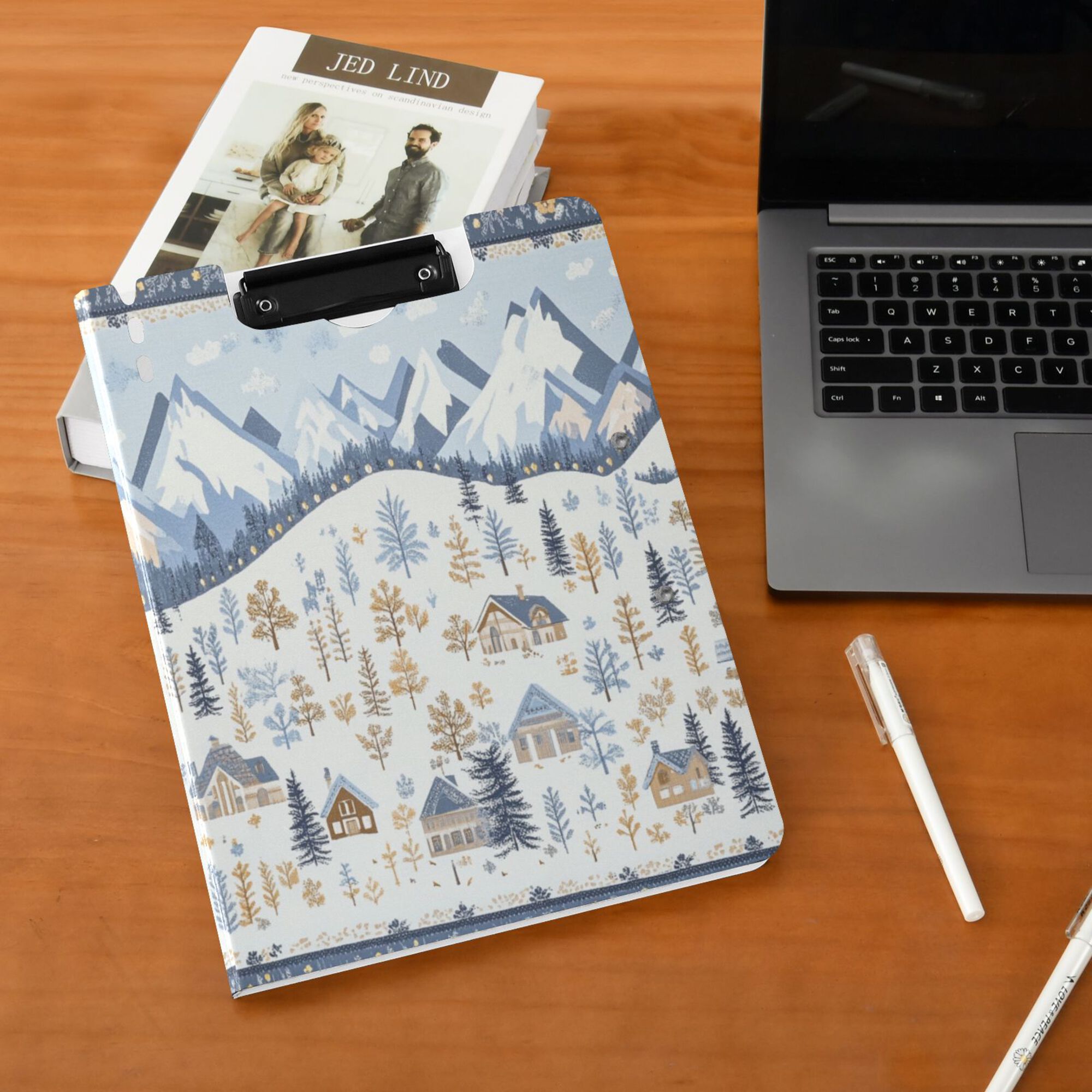 FORMRS A4 Clipboard Folder with Pen Holder Horizontal Foldable School Office Binder, Light Blue Mountain