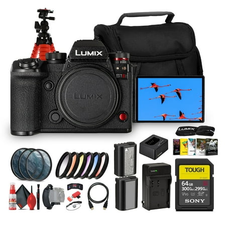 Panasonic LUMIX S1 II Mirrorless Camera | 24.2MP Full-Frame BSI Sensor, 6K Video, Dual I.S. 2, Phase Hybrid AF, 30fps Burst, L-Mount Body (DC-S1M2SBODY)   64GB Card   Photo Software   Battery   More