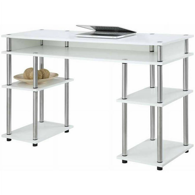 Convenience Concepts Designs2Go No Tools Student Desk White Silver Poles