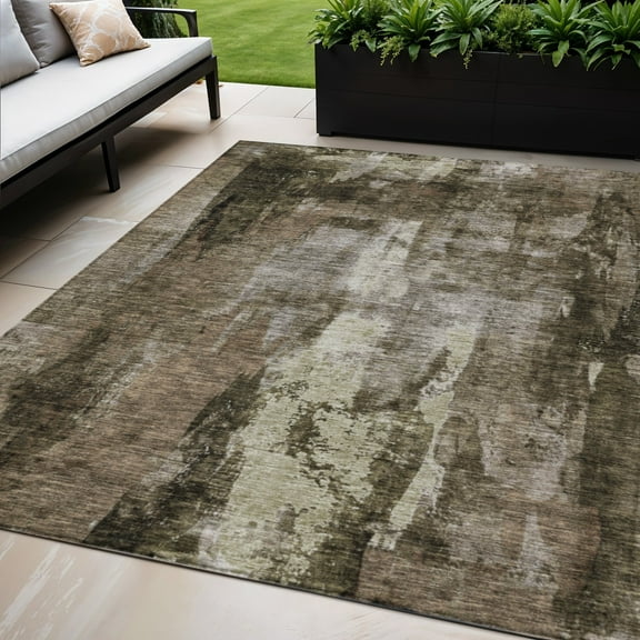 HomeRoots 603156 5 x 8 ft. Brown, Black & Beige Abstract Washable Indoor & Outdoor Rectangle Area Rug