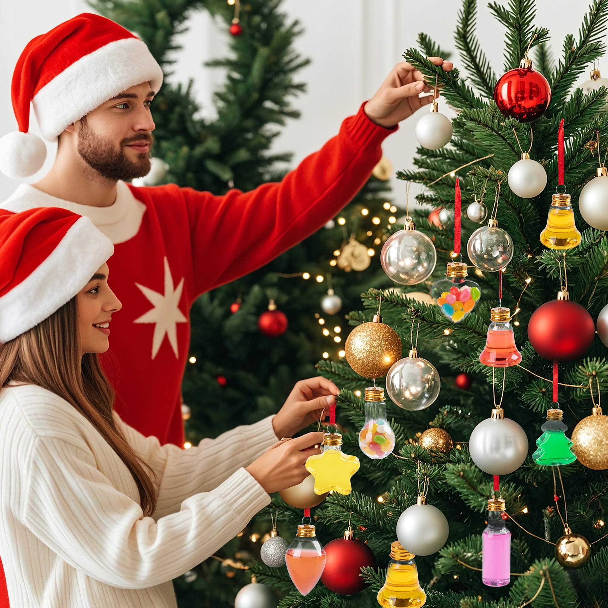 16 Pack Clear Fillable Plastic Ornament Balls, 50 ml Reusable Christmas Tree Hanging Decorations for Holiday Crafts and Gift Exchanges