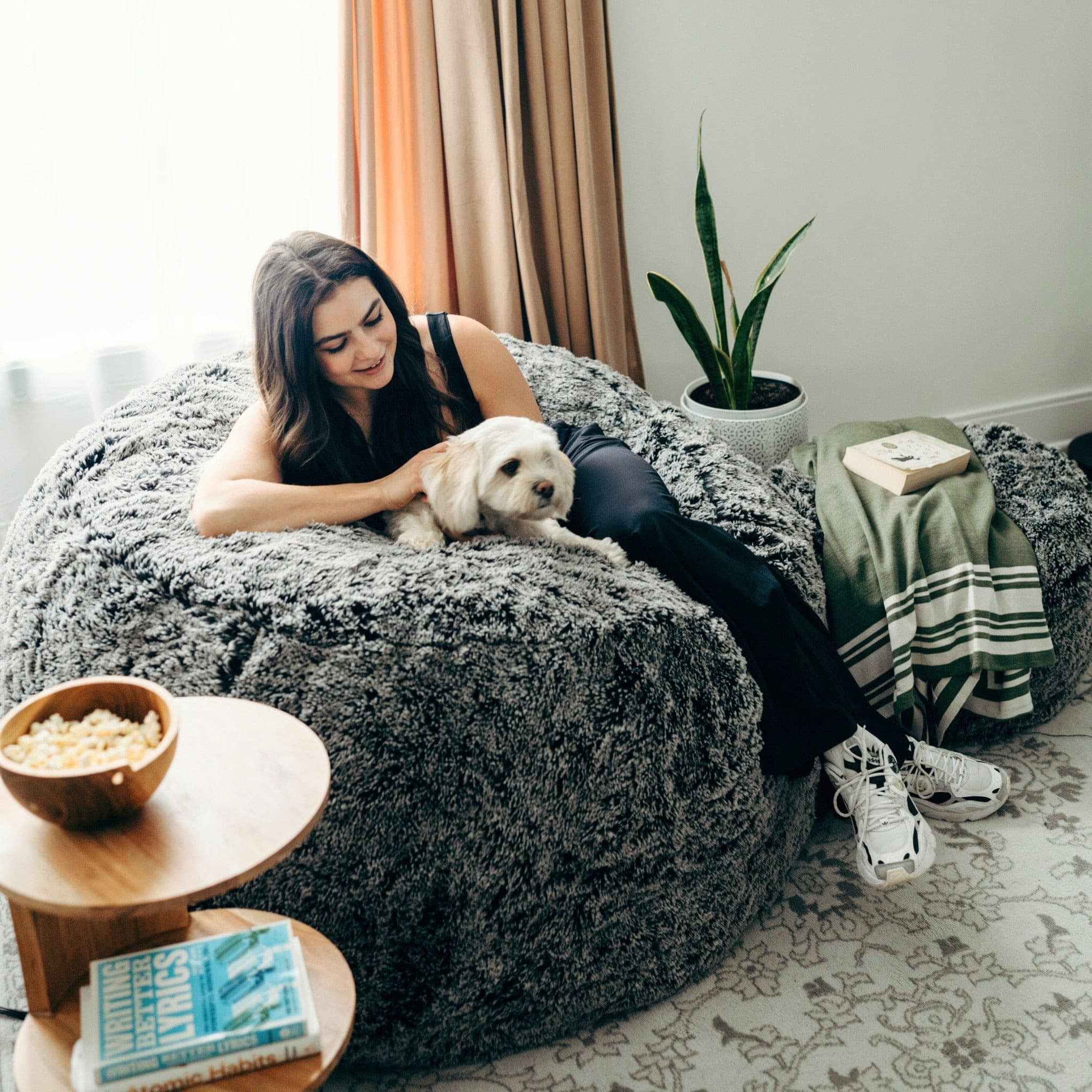 Ultimate Sack 5000 5-Foot Bean Bag Chair Oversized Foam Lounger, Brown Fur Cover
