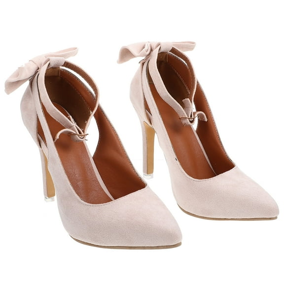 KALLORY 1 Pair Bow Heels Heels with Bow Beige Suede Fashion Footwear for Party