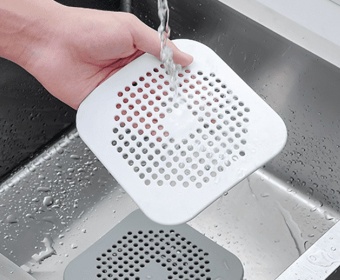 2pcs 5.39 Inches Grey Hair Catcher For Shower With Square Drain Cover,  Silicon Drain Hair Stopper, Easy Installation. Perfect For Bathroom, Bathtub,  Kitchen