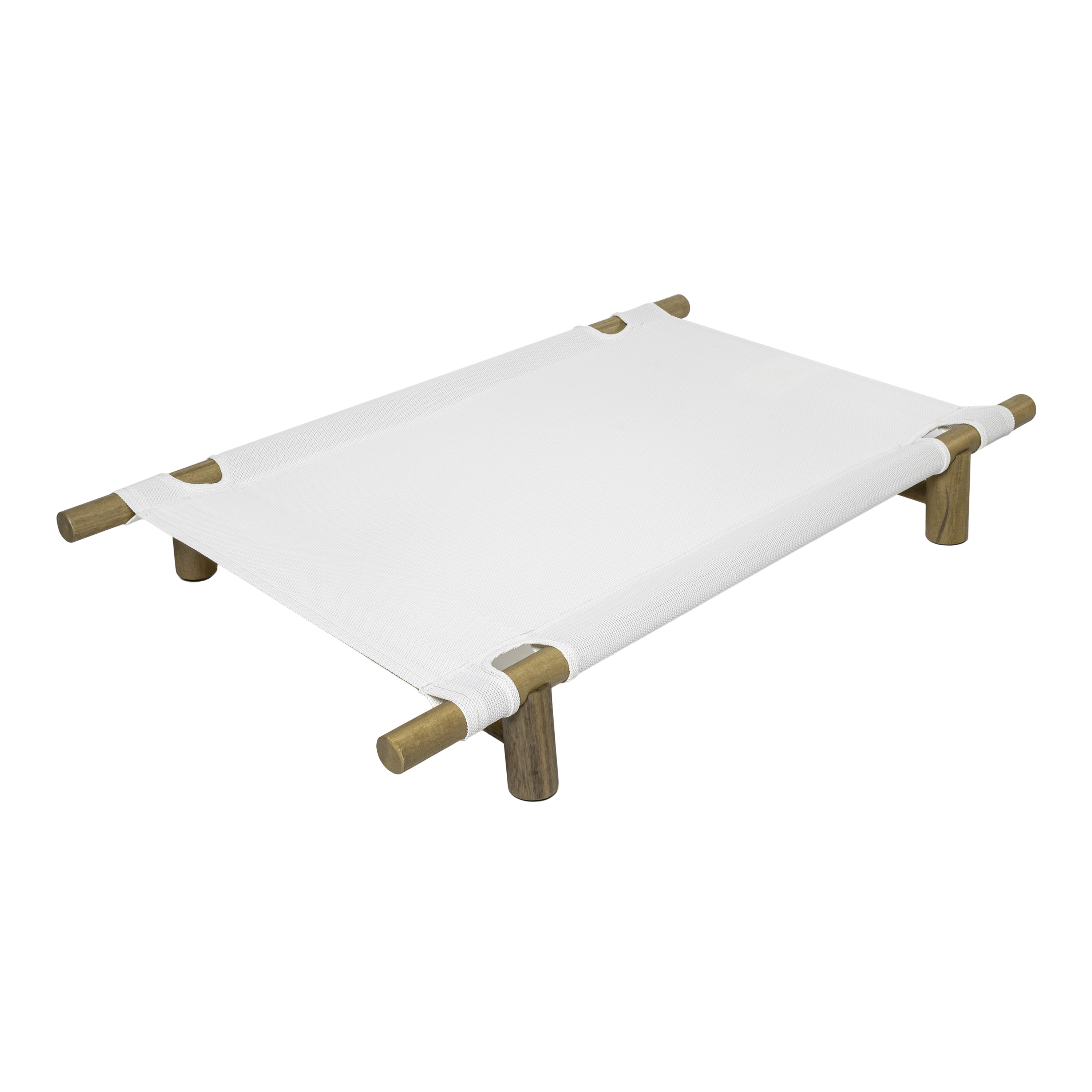 THE LICKER STORE Chester 32" Modern Minimalist Wood Frame Elevated Outdoor Dog Bed, Snow/Light Teak, DBD5000A