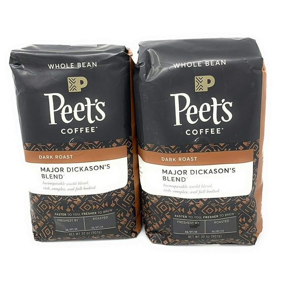 Peets Coffee, Major Dickason's Blend, Whole Bean 32oz (Pack of2)