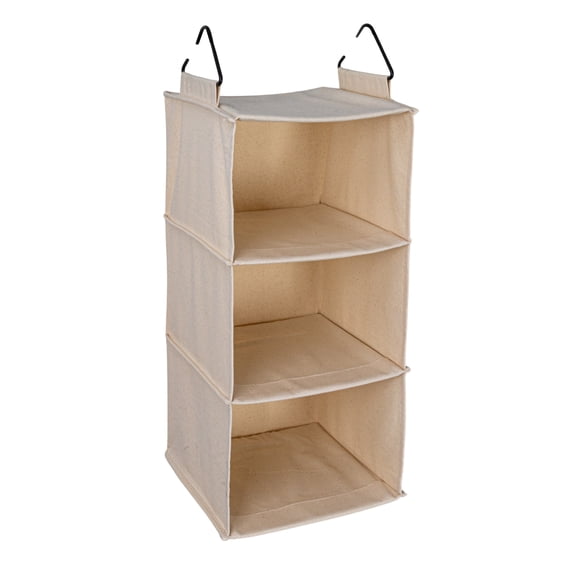 Household Essentials Cedarline 3-Shelf Hanging Closet Organizer, Heavy-Duty Cotton Canvas, Breathable, Versatile, Compact, Perfect for Rod or Wire Closets, Natural