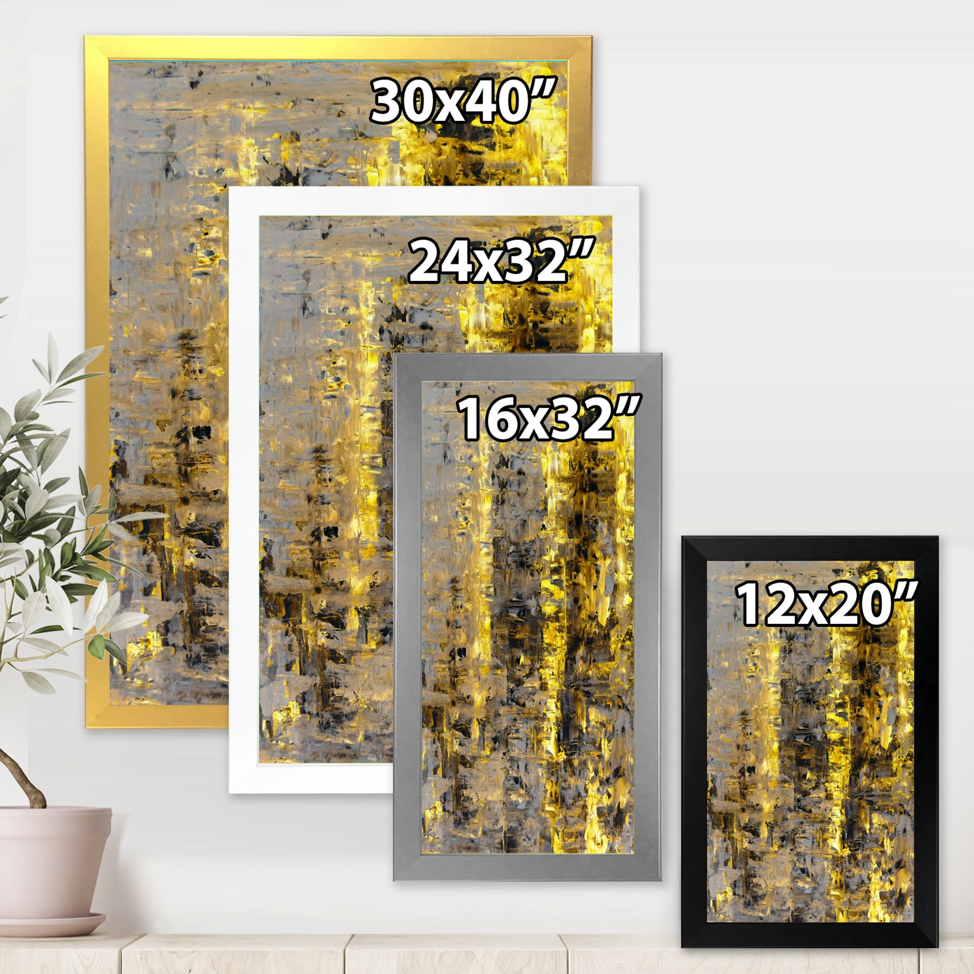 Designart 'Grey Meets Yellow Abstract Art II' Modern Framed Art Print