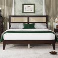 thumbnail image 2 of Bed Frame with Rubber Wood, Underbed Spacious Storage, Easy Assembly, Queen Size Bed Frames with Rattan Headboad and Enhanced by Support for Bedroom, Espresso, 2 of 9