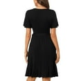 thumbnail image 7 of Wycnly Formal Dresses for Women Tie Waist Loose Flowy Ruffle Swing Beach Dress Round Neck Short Sleeve Floral Print Summer Mini Dresses Black L Clothes, 7 of 7