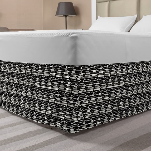 Geometric Bed Skirt, Modernistic Repeating Triangular Pattern with Half Tone Dots Print, Elastic Bedskirt Dust Ruffle Wrap Around for Bedding Decor, 4 Sizes, Charcoal Grey and Ivory, by Ambesonne