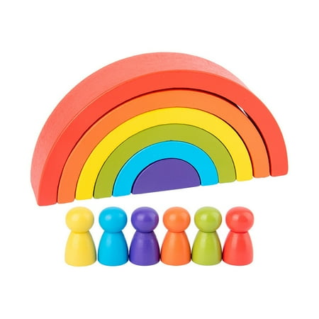Wooden Rainbow Stacker Nesting Puzzle Blocks Rainbow Arched Building ...