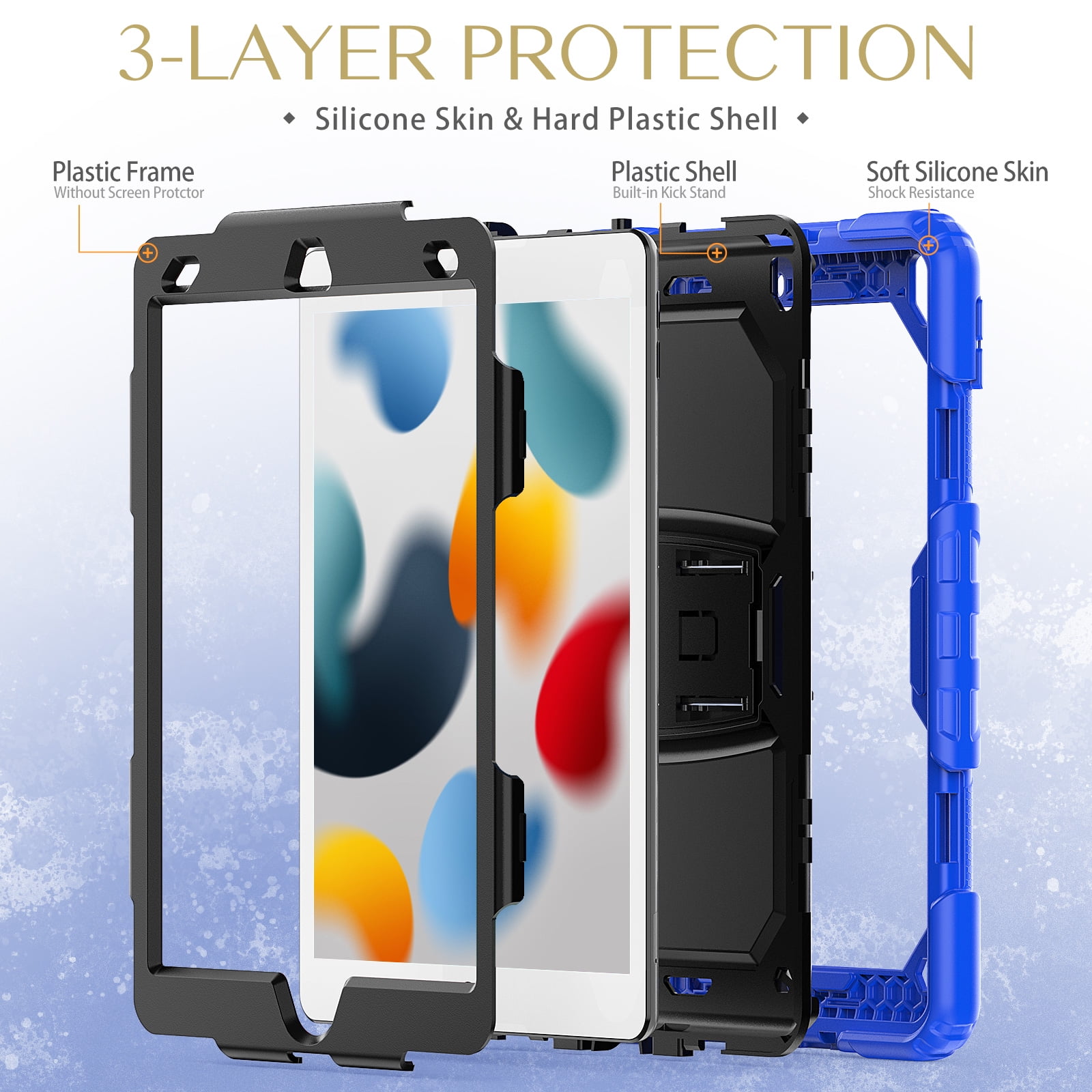 Shockproof Case for iPad Pro 10.5 2019/2017, Kids Friendly Dual Layer Shockproof Heavy Duty Rugged Hybrid Kickstand Protective Cover with Shoulder Strap & Pencil Holder, Blue