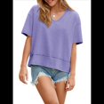 thumbnail image 2 of Camisetas de Verano con Cuello en V para Mujer, Blusas Casuales de Corta, Holgadas y Básicas. Púrpura L, 2 of 9