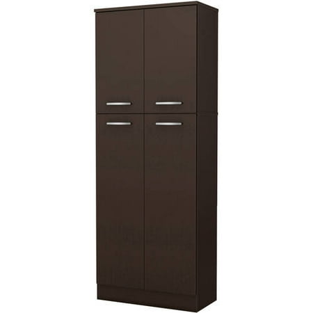 South Shore Axess Storage Pantry Chocolate: Laminated Particle Board, 5 Shelves, 4 Doors