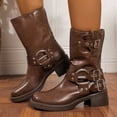thumbnail image 2 of Ankle Boots for Women Round Toe Low Heel Womens Booties Buckle Straps Metal Studs O-Ring Detail Womens Shoes for Fall Winter, 2 of 6