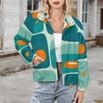 thumbnail image 3 of Jackets for Women Winter Coat Jackets Flannel Stand Collar Jacket(Abstract Teal Orange Shapes Design,Size:S-4XL), 3 of 7