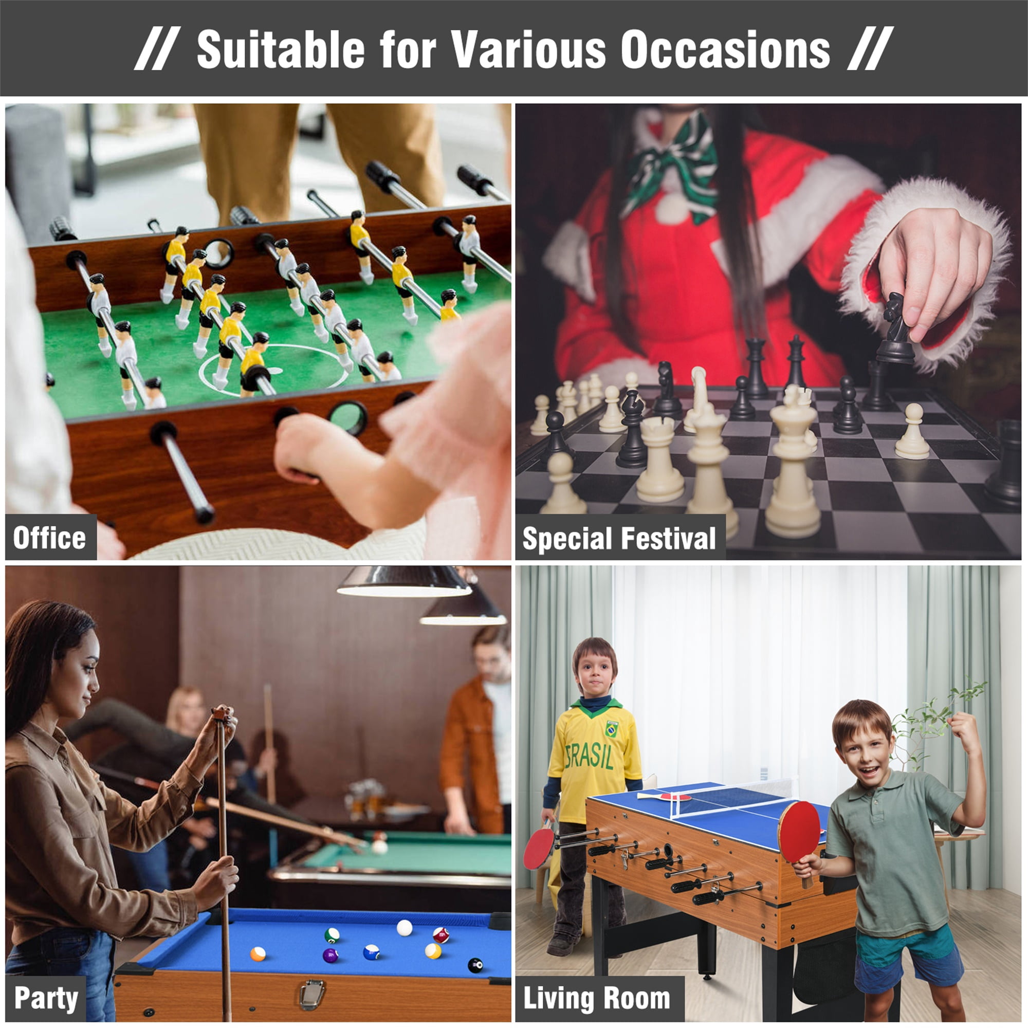 RayChee 7-in-1 Multi-Game Table,  Combo Game Table w/ Air Hockey, Billiards, Foosball, Ping Pong, Shuffleboard, Chess and Backgammon