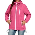 thumbnail image 3 of Women's Waterproof Rain Jacket Solid Color Long-sleeved Hooded Thin Jacket Sunscreen And Waterproof Outdoor Hiking Sports Drawstring for Hiking, Travel, 3 of 9