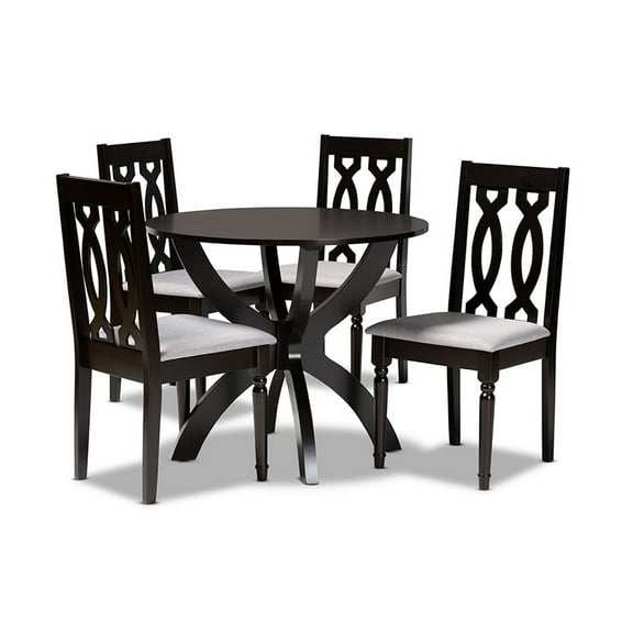 Mona Modern and Contemporary Grey Fabric Upholstered and Dark Brown Finished Wood 5-Piece Dining Set