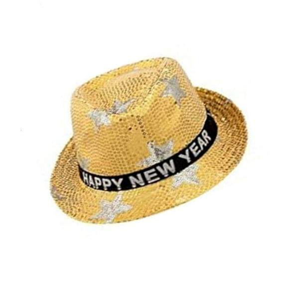 Necvior New Year’s Flashing Sequins Hats Stylish New Year Light Up Sequins Hats in Black Silver Gold for Party Supplies