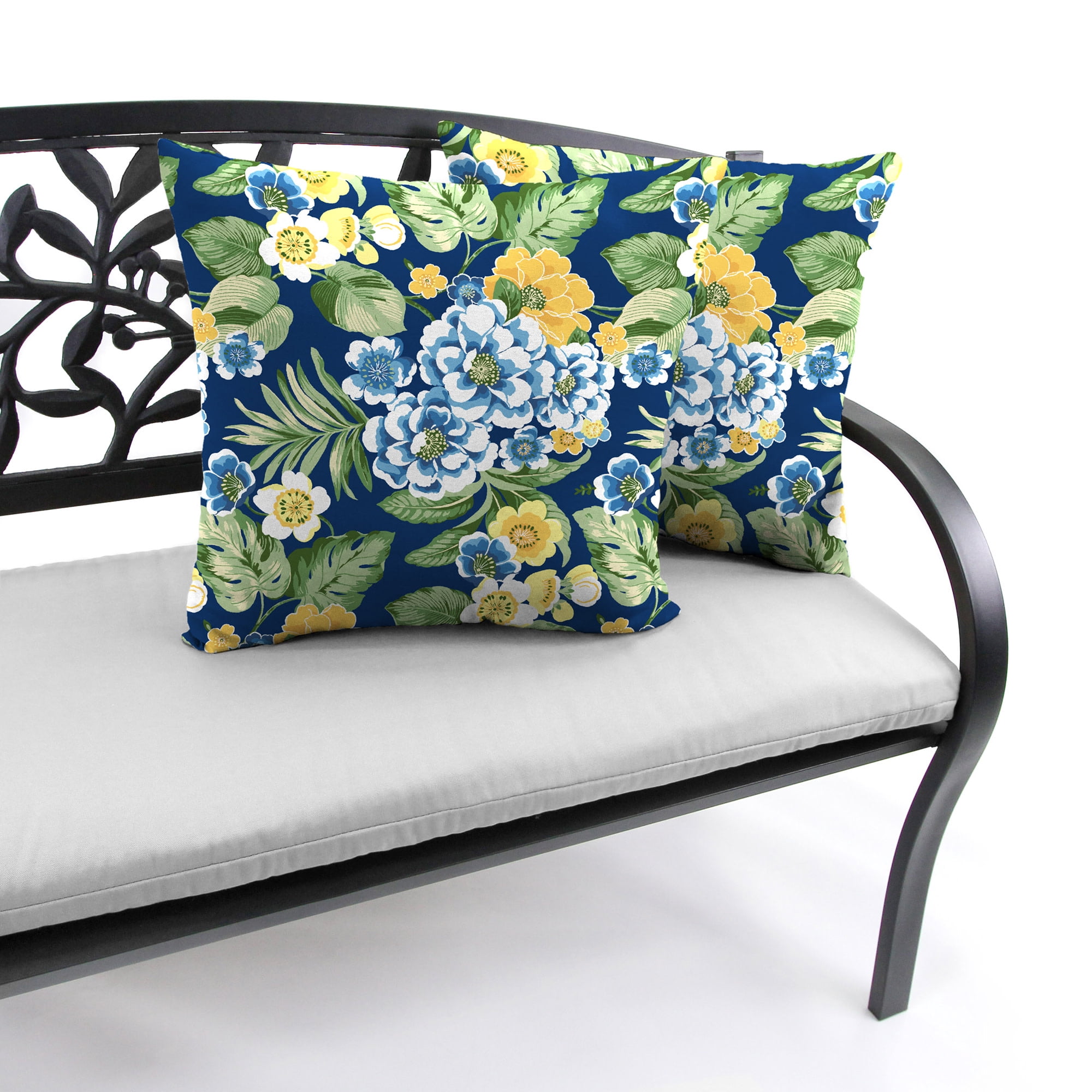 Jordan Manufacturing 18" x 18" Binessa Lapis Blue Floral Square Outdoor Throw Pillow (2 Pack)
