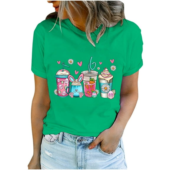 Fesfesfes Short Sleeve Shirt Women's Round Neck Printed T-shirt Fashion And Comfortable Women's T Shirts Short Sleeve XL(US:10)