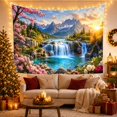thumbnail image 3 of Waterfall and Cherry Blossoms in Snowy Mountains, Serene Watercolor for Nature Lovers, Spring Landscape Wall Decor, Housewarming Gift Tapestry Wall Hanging for Living Room and Bedroom, 3 of 7