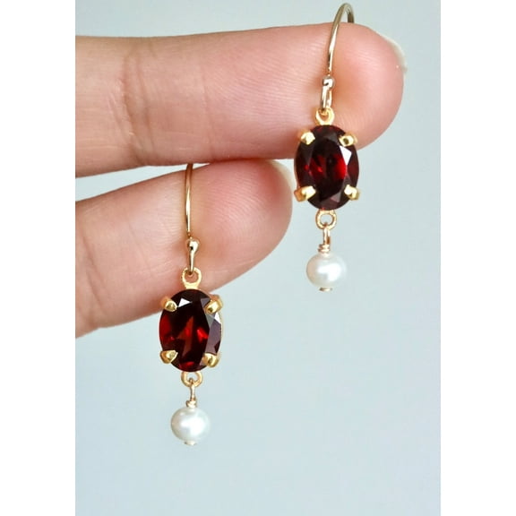 Ahansh Jewels 925 Sterling Silver Oval Cut Garnet & Pearl Dangle Earrings for Women's