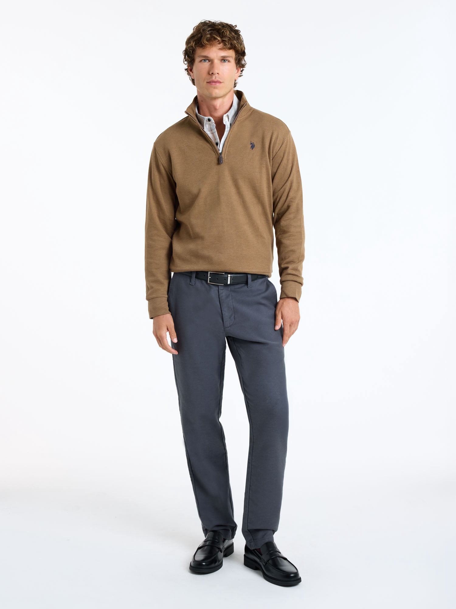 U.S. Polo Assn. Men's Premium Feel Herringbone Quarter Zip Pullover