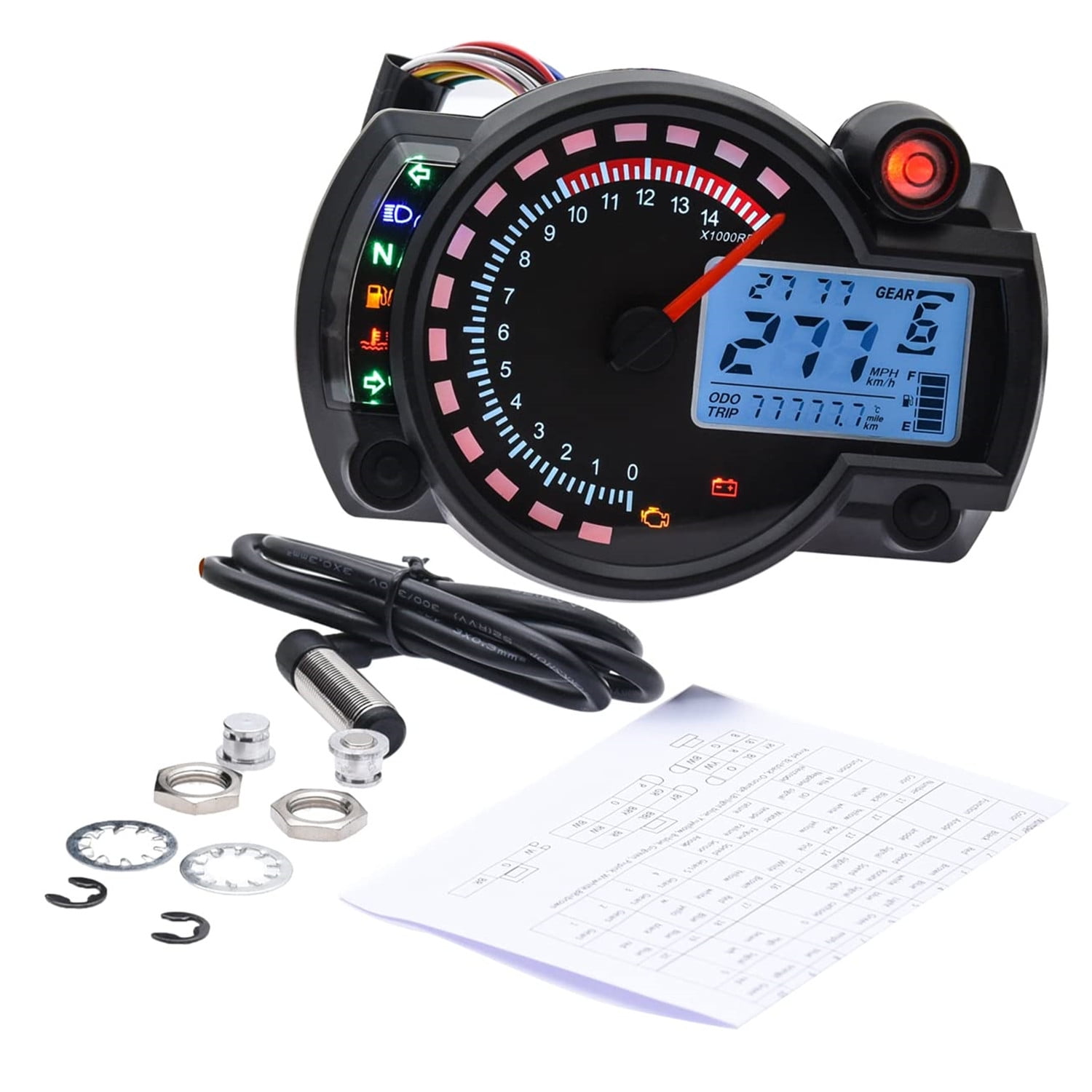 Geloo Motorcycle Speedometer Gauge Digital Odometer Tacho Gauge Meter