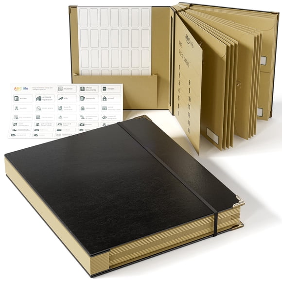 ABC life Document Organizer, Expanding File for Important Papers, Passports, Birth Certificates, Passports, Photos and Letters, Spine-Free Design wit