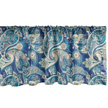 Ambesonne Paisley Window Valance, Inspired Persian, 54" X 12", Teal Navy and Tan