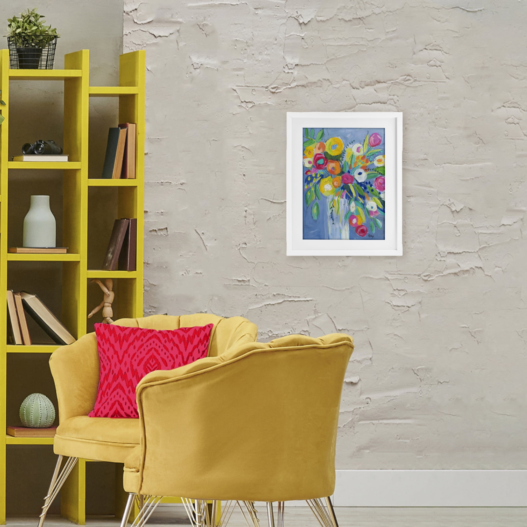 Stupell Industries Cheerful Blossom Energy White Framed Print Under Glass, design by Krinlox